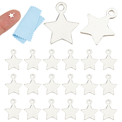 Серебро 20шт. 925 подвески из стерлингового серебра, звезда, с замшевой тканью из поликарбоната квадратной серебряной полировальной салфеткой, серебряные, 1 мм, отверстие : 7.5x6x0.5 мм