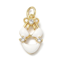 Белый Латунные микро проложить кубического циркония подвески, прелести бикини, с эмалью и кольцом для прыжков, без кадмия и без свинца, стойки покрытие, долговечный, реальный 18 k позолоченный, белые, 16.5x9.5x3 мм, отверстие : 3.3 мм