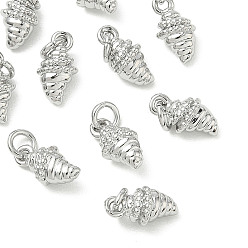 Platino Real Plateado Dijes de latón Shegrace, dijes de conchas marinas en espiral, sin cadmio y níque y plomo, Platino verdadero plateado, 10x5x4 mm, agujero: 2.8 mm