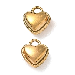 Real 18K Gold Plated 304 Stainless Steel Charms, Heart Charms, Ion Plating(IP), Real 18K Gold Plated, 12.5x11x7mm, Hole: 2.5x3mm