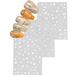 Белый 3 шт. 3 стили наклейки для дизайна ногтей в стиле «Океано», самоклеящийся, для украшения ногтей, разнообразные, белые, 9.2~10.3x7~8x0.03 см, 1 шт / стиль