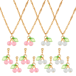 (52) Непрозрачная лаванда 2 комплект украшений из ожерелий и серег-гвоздиков из вишневого железа и акрила для женщин, разноцветные, ожерелья: 18.5 дюйм (47см); серьги: 23x14мм