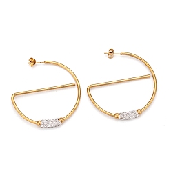 Золотой 304 серьги-полукруги из нержавеющей стали, серьги, со стразами из полимерной глины и ушными гайками, полукруг, золотые, 45.5x5.5 мм, штифты : 0.8 мм