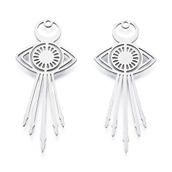 Нержавеющая Сталь Цвет Не тускнеющие 201 подвески из нержавеющей стали, очарование глаз, цвет нержавеющей стали, 45.5x20x1 мм, отверстие : 1.5 мм