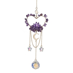 Аметист Бусины из натурального аметиста с латунными подвесками и украшениями, ловец солнца в форме сердца, 260 мм