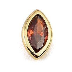 Red Brass Pave Cubic Zirconia Cabochons, Horse Eye, Faceted, Pointed Back, Rack Plating, Long-Lasting Plated, Cadmium Free & Lead Free, Real 18K Gold Plated, Red, 8x4.5x2mm