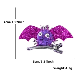 Фуксиновый Хэллоуин летучая мышь блестящая ткань заколки для волос из кожи аллигатора для девочек, красно-фиолетовые, 40x80 мм
