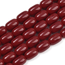 Темно-Красный Непрозрачное стекло бисер нитей, баррель, темно-красный, 9x6 мм, отверстие : 1 мм, около 43 шт / нитка, 15.28'' (38.8 см)