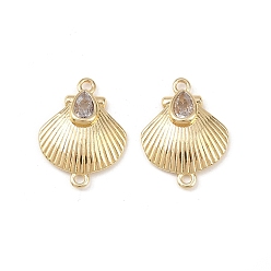 Прозрачный Подвески-соединители в форме ракушки из латуни с кубическим цирконием, без свинца и без кадмия, долговечный, стойки покрытие, реальный 18 k позолоченный, прозрачные, 20x15x4 мм, отверстие : 1.6 мм