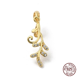 Настоящее золото 18K Покрытие стойки 925 стержни для ледорубов из стерлингового серебра, с микро проложить четкого кубического циркония, лист, с печатью s925, реальный 18 k позолоченный, 21.5x8.5 мм, отверстие : 3x4.5 мм, штифты : 0.9 мм