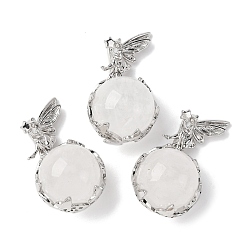 Хрусталь Круглые подвески из натуральных кристаллов кварца, латунный ангел бабочка обернутый шар горный хрусталь драгоценные камни подвески, платина, стойки покрытие, 30.5x16.5x14 мм, отверстие : 5.5x2.5 мм