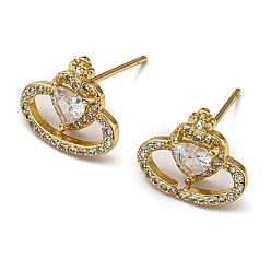 Настоящее золото 18K Серьги-гвоздики с латунной короной и фианитами, без свинца и без кадмия, реальный 18 k позолоченный, 10x12 мм