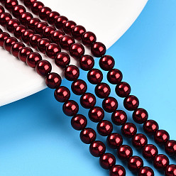 Темно-Красный Выпечка из окрашенного перламутрового стекла жемчужные бусинки, круглые, темно-красный, 6 мм, отверстие : 0.8 мм, около 69~70 шт / нитка, 15.75~15.94 дюйм (40~40.5 см)