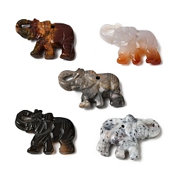 Смешанные камни Резные подвески из натуральных смешанных драгоценных камней, Слон прелести, смешанные окрашенные и неокрашенные, 27~30x35~39x5~7 мм, отверстие : 1.5~2 мм