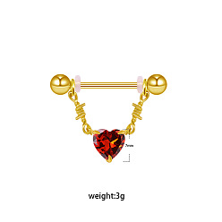 Золотой 316l Стремя для сосков из нержавеющей стали с рубиновыми стразами, булавки для пирсинга сосков, золотые, 16 мм, штифты : 1.6 мм