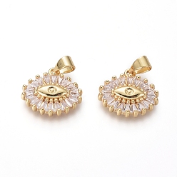 Золотой Латунные микро проложить кубического циркония подвески, злые глаза, золотые, 15x16x3.5 мм, отверстие : 3.5x4.5 мм, прозрачные