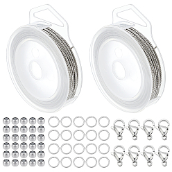 Нержавеющая Сталь Цвет Наборы фурнитуры для самостоятельного изготовления украшений, включая 304 проставки из нержавеющей стали, застежка когтя омара, кольцо для прыжка и проволока «тигриный хвост», цвет нержавеющей стали, 2.5x1.5 мм, отверстие : 1.4 мм