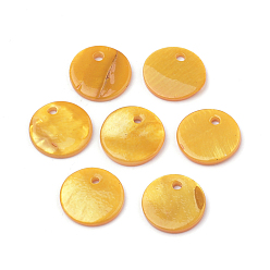 Orange Spray Paint Freshwater Shell Charms, Flat Round, Orange, 12~13x2mm, Hole: 1.5mm