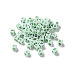 Светло-зеленый Непрозрачные акриловые бусины, Куб с сердцем, светло-зеленый, 4.5x4.5x4.5 мм, отверстие : 2 мм
