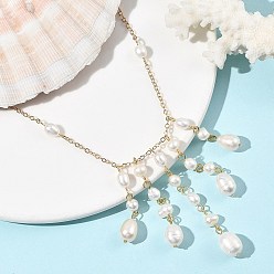 Золотой Колье с подвесками-кисточками из натуральных латунных жемчужных бусин в виде рисовых зерен, цветочный белый, золотые, 16.93 дюйм (43 см)