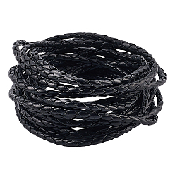 Черный 5 м плетеный круглый шнур из искусственной кожи для украшений, плетеная веревка, чёрные, 4.5 мм