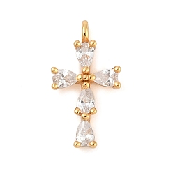 Золотой 925 подвески из стерлингового серебра с прозрачным кубическим цирконием, крестик, золотые, 14.5x7.5x3 мм, отверстие : 1.4 мм