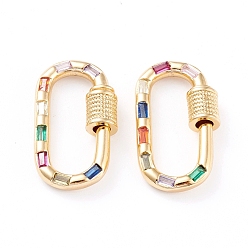 Colorful Brass Micro Pave Cubic Zirconia Screw Carabiner Lock Charms, for Necklaces Making, Long-Lasting Plated, Oval, Real 18K Gold Plated, Colorful, Colorful, 23.5x13.5x3mm, Screw: 5mm in diameter