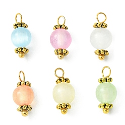 (52) Непрозрачная лаванда Круглые подвески, окрашенные натуральным селенитом, с бусинами-прокладками из сплава старинного золотистого цвета и 304 петлями из нержавеющей стали., разноцветные, 14x6 мм, отверстие : 2 мм
