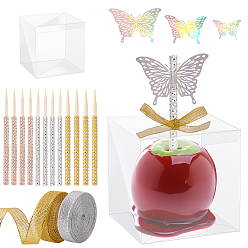 (52) Непрозрачная лаванда Набор украшений для вечеринки и свадьбы, бамбуковые кирки, выбор блестящих страз, с бумажными зеркальными наклейками на стену, пластиковая коробка для домашних животных и блестящая металлическая лента, разноцветные, 150x7.5 мм