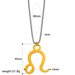 Лео Панк-стиль 304 Подвески из нержавеющей стали с изображением двенадцати созвездий и цепочками из нержавеющей стали в форме коробки, реальный 18 k позолоченный, Лев, 23.62 дюйм (60 см), Кулон : 60x45 мм