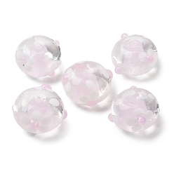 Pink Бусины лэмпворк , шероховатая рондель с цветком, розовые, 15.5~16.5x10.5 мм, отверстие : 1.6 мм