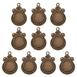 Античная Бронза Подвеска из сплава журнала в тибетском стиле с кабошоном, плоско-круглые, античная бронза, лоток : 12 мм, 28x19x2 мм, отверстие : 2 мм