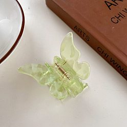 Green Yellow Cellulose Acetate(Resin) Butterfly Hair Claw Clip, Leopard Print Butterfly Ponytail Hair Clip for Women, Green Yellow, 54mm