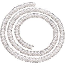 Crystal Double Rows Alloy Rhinestone Cup Chain, with ABS Imitation Pearl Beads, Crystal, 914x11.5x6mm, 1 Yard/box
