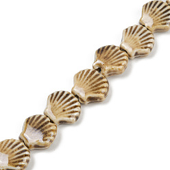 Цвет Древесины Фарфора ручной работы бисер нитей, формы раковины, деревесиные, 13.5x13~14x6 мм, отверстие : 1.8 мм, около 28 шт / нитка, 14.37'' (36.5 см)