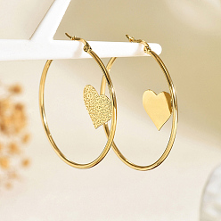 Сердце 201 тройные серьги-кольца из нержавеющей стали, реальный 18 k позолоченный, сердце, 50 мм