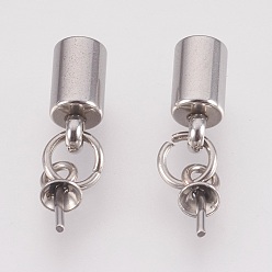 Stainless Steel Color Tarnish Resistant Stainless Steel Cup Bail Pin Pendants, with Cord Ends, End Caps, For Half Drilled Beads, Stainless Steel Color, 17.5mm, Hole: 3mm, Pin: 0.8mm, Inner Diameter: 9x4mm