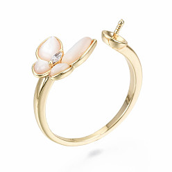 Настоящее золото 18K Латунь микропейв прозрачный кубический цирконий колышек поручни манжеты настройки кольца пальца, для полуразрушенной бусины, с кошачий глаз, без никеля , бабочка, реальный 18 k позолоченный, размер США 6 3/4 (17 мм), штифт: 0.8 мм (для наполовину просверленного валика)