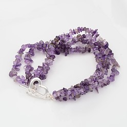 Аметист Браслеты из натурального аметиста с бисером, с металлического сплава бар и кольцо тумблеров застежками и латунных выводы, 200x13 мм