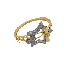 Платиновый & Золотой Браслеты из латуни с прозрачным кубическим цирконием в микропаве, звезда, платиной и золотом, внутренний диаметр: 2-1/4 дюйм (5.8 см)