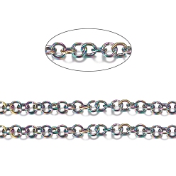 Rainbow Color Ионное покрытие (ip) 304 роликовая цепь из нержавеющей стали, отрыгивающая цепь, с катушкой, для изготовления ювелирных изделий, несварные, Радуга цветов, 5x1 мм, около 32.8 футов (10 м) / рулон