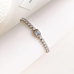 Прозрачный 304 браслеты-цепочки из нержавеющей стали с микро-паве из кубического циркония для женщин, прямоугольные, прозрачные, 6-1/2 дюйм (16.5 см)