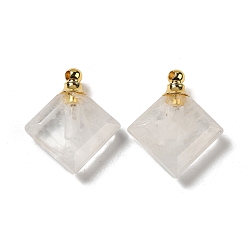 Хрусталь Кулоны для духов из натурального кварца, горного хрусталя, подвески в виде граненых ромбов золотистого цвета 304 фурнитура из нержавеющей стали, 31x27~27.5x8.5~10 мм, отверстие : 2 мм