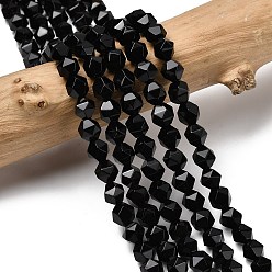 Black Onyx Бусины из натурального черного оникса, звезды вырезать круглые бусы, граненые, окрашенная и подогревом, 5~6x5~6x5~6 мм, отверстие : 1~1.2 мм, около 64~68 шт / нитка, 14.80''~15.04'' (37.6~38.2 см)