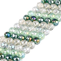 Зеленый Гальванизируйте прозрачное стекло бисер нитей, круглые, с покрытием AB цвета, граненые, зелёные, 7.5~8x7 мм, отверстие : 1~1.5 мм, около 48~50 шт / нитка, 13.19~14.17 (33.5~36 см)