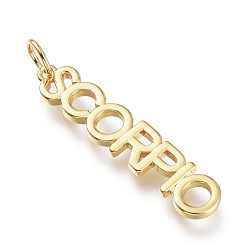 Скорпион Латунные подвески, с прыжковых колец, долговечный, знак созвездия / зодиака, слово, Скорпион, 33.5x7x2 мм, отверстие : 4.5 мм