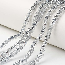 Clear Electroplate Transparent Glass Beads Strands, Half Silver Plated, Faceted, Rondelle, Clear, 10x8mm, Hole: 1mm, about 62pcs/strand, 22.05 inch(56cm)