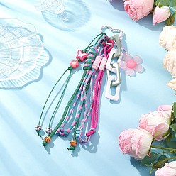 Платина Веревки из полиэстера и спандекса подвесные украшения, с застежками в виде цветка из смолы и алюминиевого сердечка, платина, 260 мм