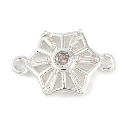 Посеребрённый Латунные прозрачные подвески из кубического циркония, без кадмия, без никеля и без свинца, полые цветочные звенья, 925 серебро покрытием, 17x11x3.5 мм, отверстие : 1.2 мм