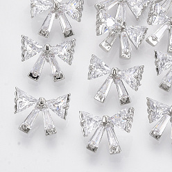 Platinum Brass Shank Buttons, with Micro Pave Cubic Zirconia, Clear, Platinum, 10x13x6mm, Hole: 1.5mm